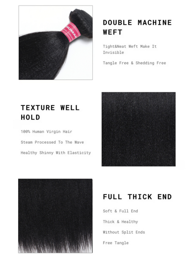 UNice Hair Bundles 3 Pcs/pack Hair Natural Yaki Texture Virgin Human Hair