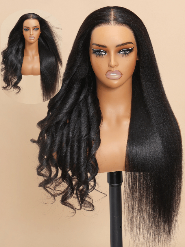 Bye Bye Knots Wig 7x5 Glueless Lace Black Yaki Wig With Bleached Knots