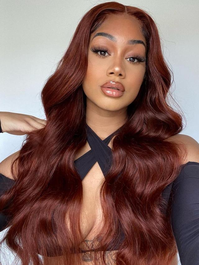 13x4 Transparent Lace Reddish Brown Winter Vibe Body Wave Human Hair Wig