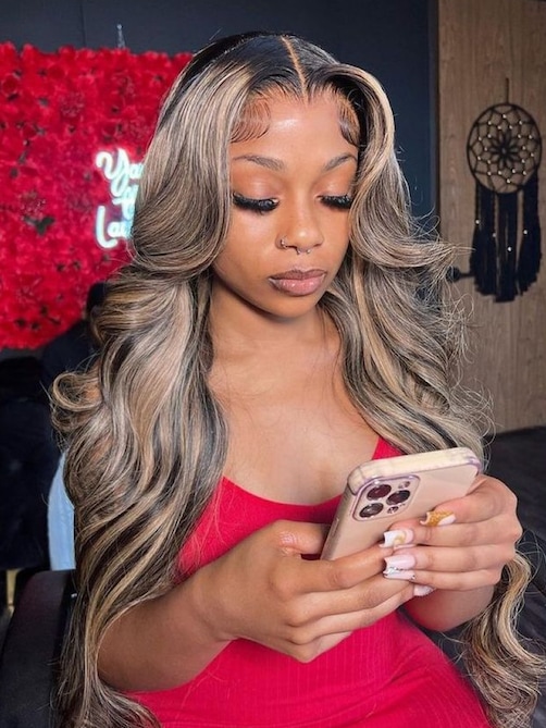 Balayage Highlight 13x5 T Part Lace Wig Body Wave Wig Shadow Root Blonde Highlight Bouncy Hair