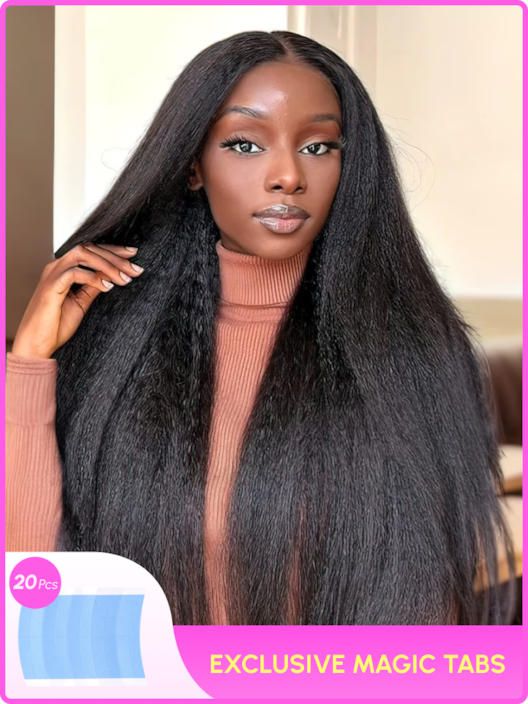 [Flash Sale] Realistic 4C Kinky Edges 13x4 Lace Front Kinky Straight Wig 150% Density 100% Human Hair Wigs