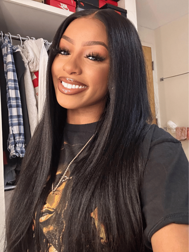 Bye Bye Knots Wig 7x5 Glueless Lace Black Yaki Wig With Bleached Knots