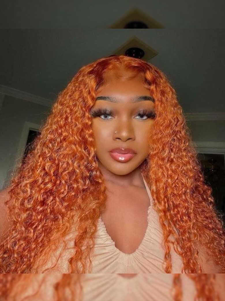 UNice Colored Orange Ginger 4x0.75 Lace Part Wig Human Hair Curly Wig 150%  Density,Absolutely Stunning and Gorgeous