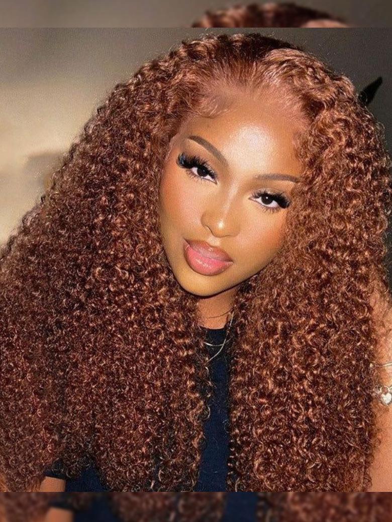 [BOGO FREE] 13x4 Lace Front Auburn Brown Hair Color Jerry Curly Lace Wigs With Baby Hair