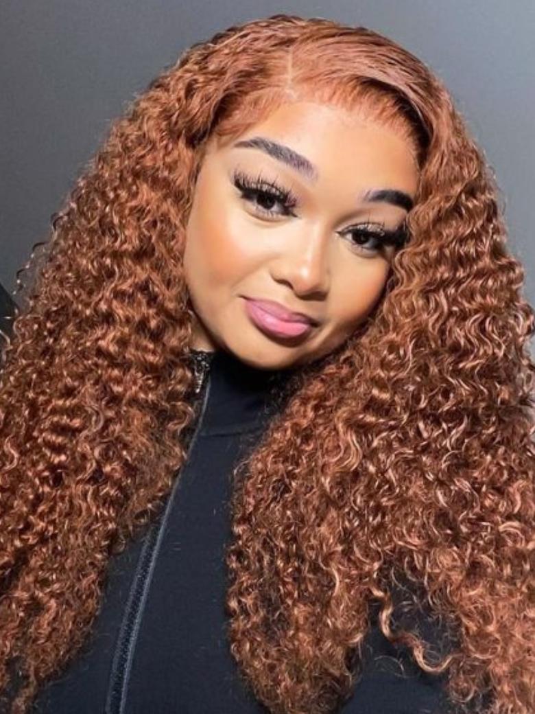 [BOGO FREE] 13x4 Lace Front Auburn Brown Hair Color Jerry Curly Lace Wigs With Baby Hair