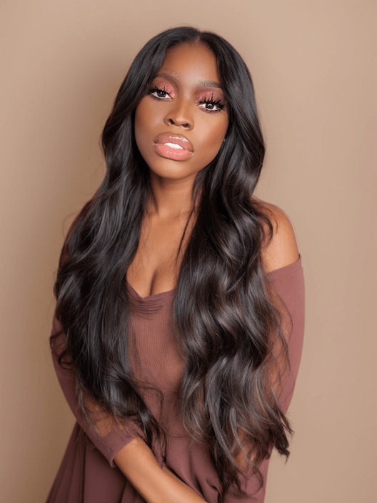 UNice Hair Body Wave Hair Bundles with Closure 100% Unprocessed Human Hair 4 Bundles with Middle Part T Part Lace Closure Natural Color
