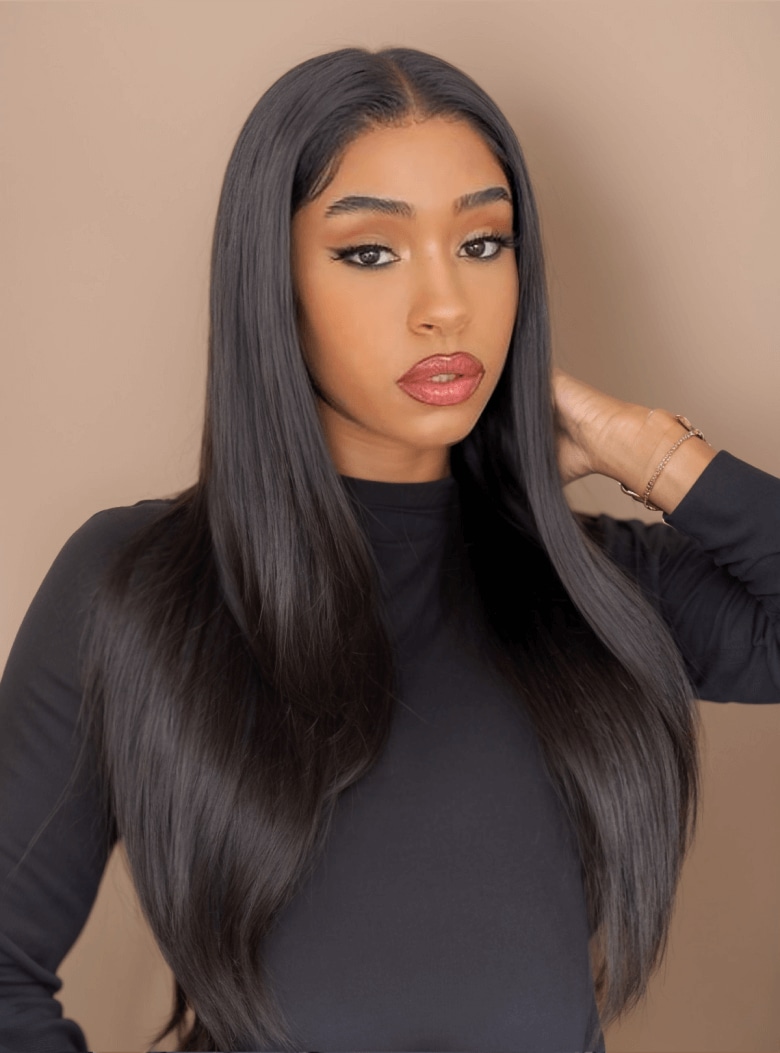 UNice Natural Black Straight Hair Wigs for Women Middle Part Silky Straight Lace Closure Wigs Pre Plucked Hand Tied Natural Hairline Wig