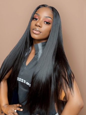 UNice Straight Hair 4 Bundles with T Part Lace Closure Middle Part Closure,Natural Black 100% Virgin Hair