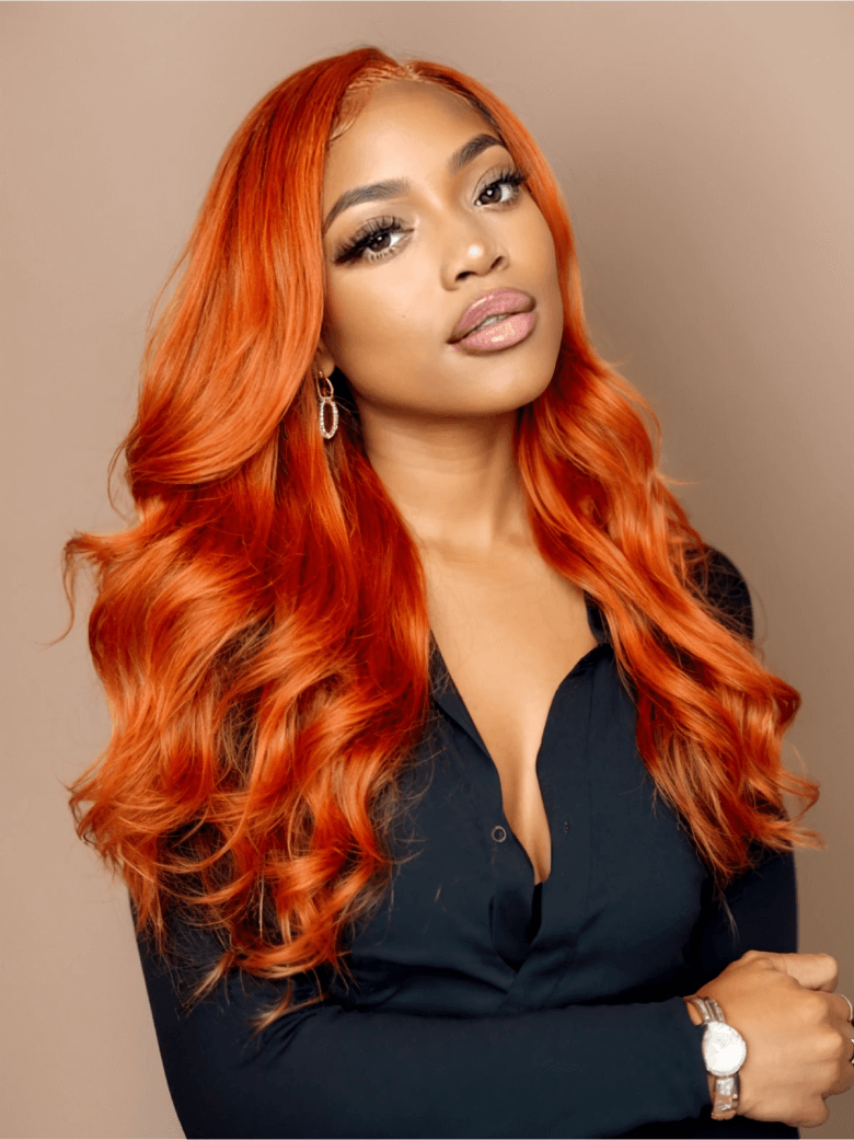 UNice ginger hair color lace front body wave human hair Wavy wig