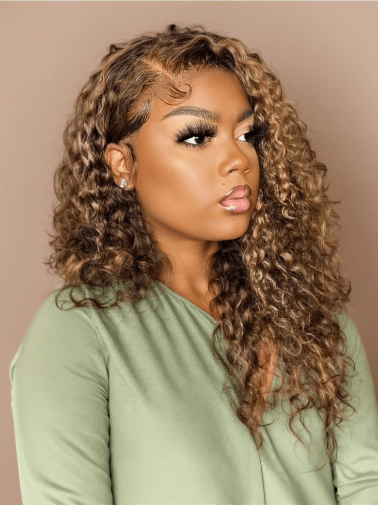 UNice Honey Blonde Piano Highlighted Jerry Curly 4Pcs Bundles With Closure