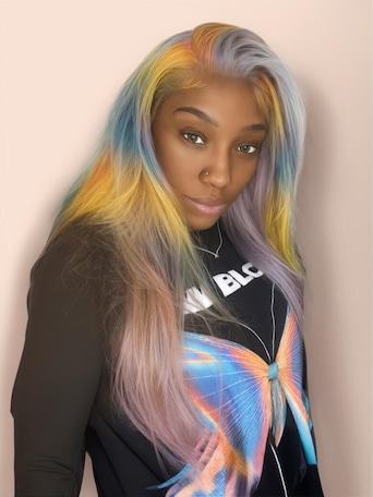 UNice 13x4 Lace Front Rainbow Color On Lavender Hair Wavy Wig