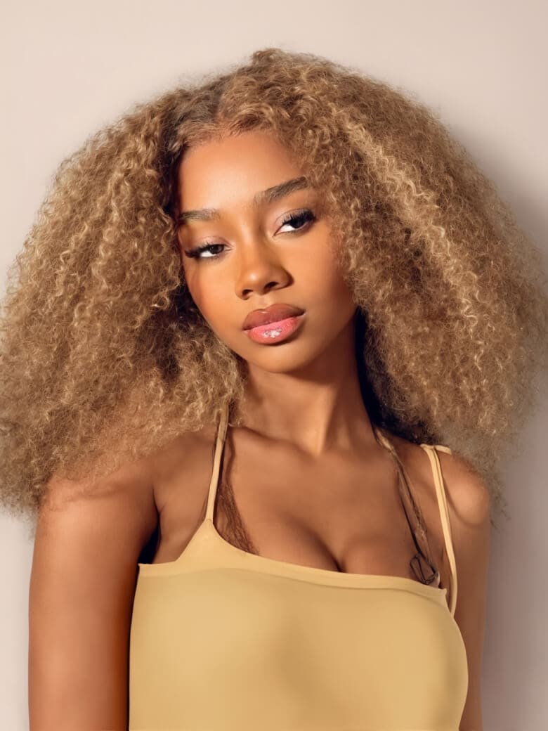 UNice 13x4 Lace Front Kinky Curly Honey Blonde Afro Shoulder Length Wig