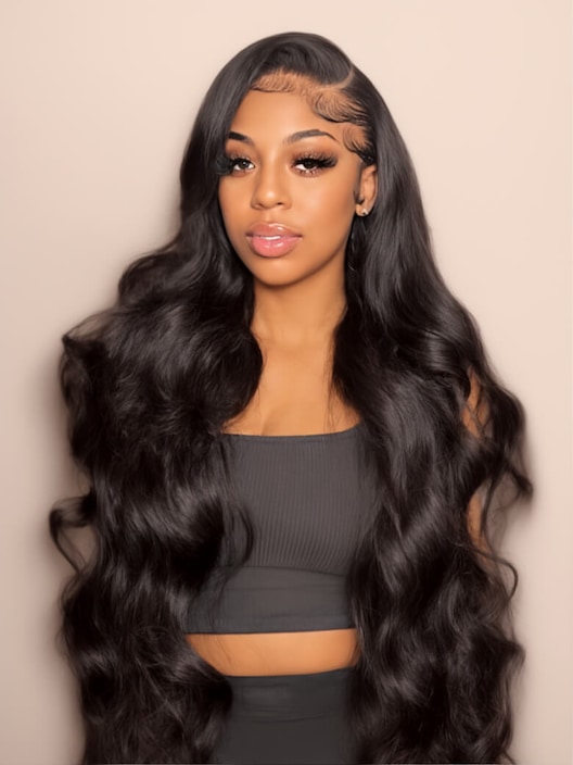 40 Inch Body Wave HD Invisible Glueless Lace Front Human Hair Wigs 13x4 Natural Color Pre Plucked