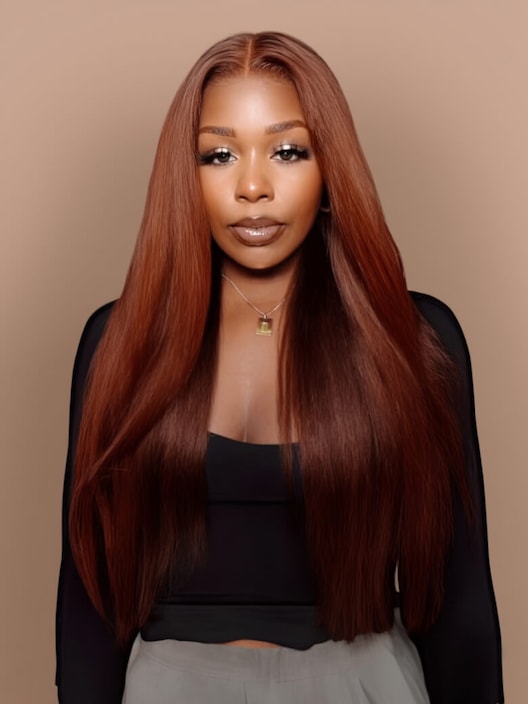 UNice Natural Black / Reddish Brown 13x4 Lace Front Wig Kinky Straight 4C Hair 150% Density