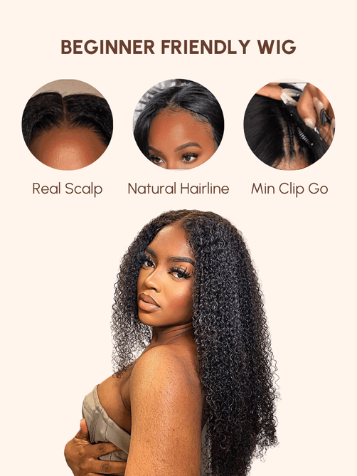 UNice Beginner Friendly EasiContour & Hand Tied V Part Kinky Curly Wig Glueless Protective Wig 150% Density