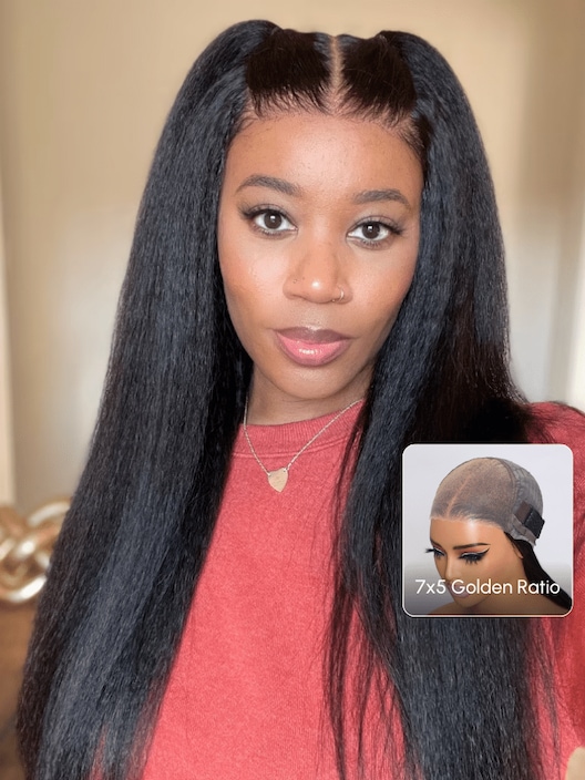 UNice Bye Bye Knots Wig 7x5 Glueless Lace Black Kinky Straight With Bleached Knots Wig