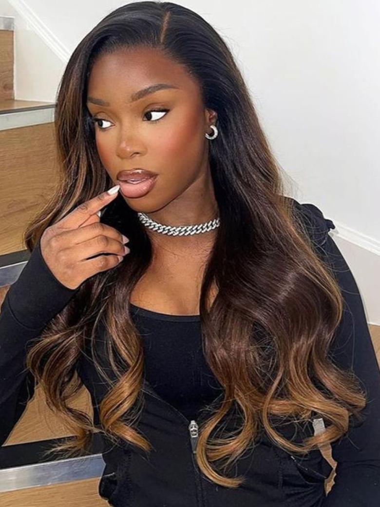 UNice Brown Balayage 4x4 Lace Closure With 3Pcs Body Wave Bundles