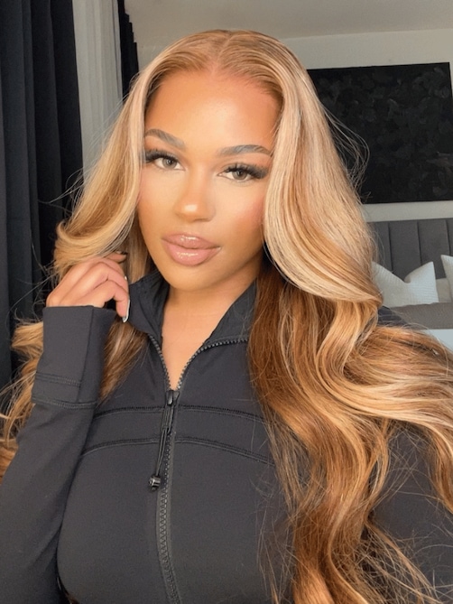7x5 ByeBye Knots Wig Glueless Lace Honey Blonde 3D Body Wave Wig With Bleached Clean Knots