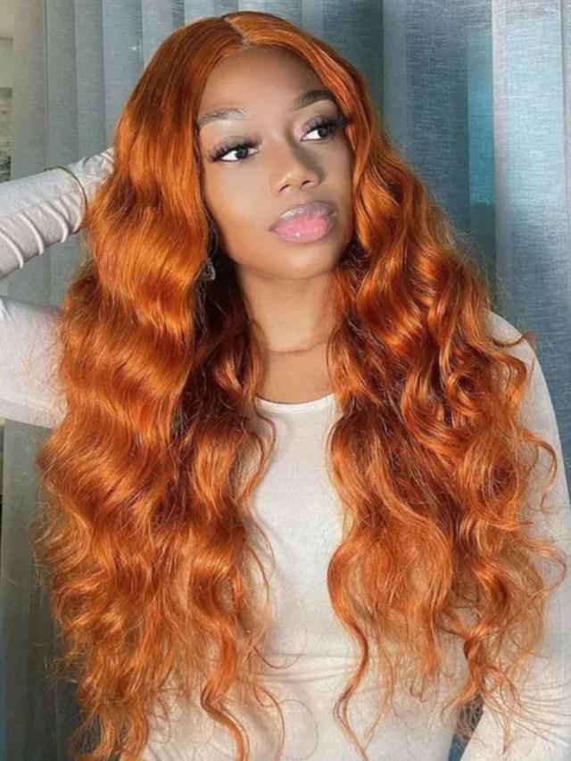 Limited-Edition Fall Color Price Dropped Pre Everything 13x4 Lace Frontal Ginger Body Wave Human Hair Wig