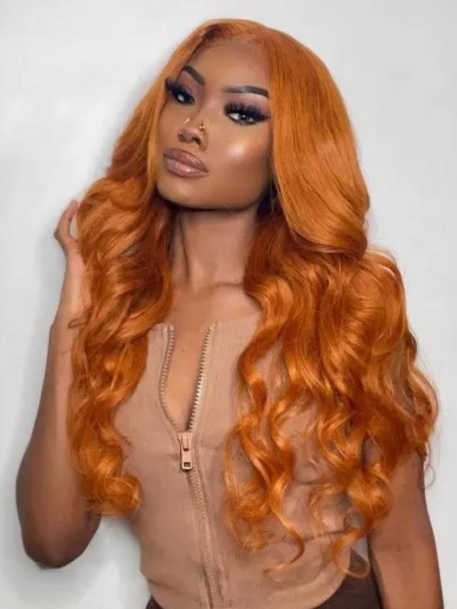 Limited-Edition Fall Color Price Dropped Pre Everything 13x4 Lace Frontal Ginger Body Wave Human Hair Wig