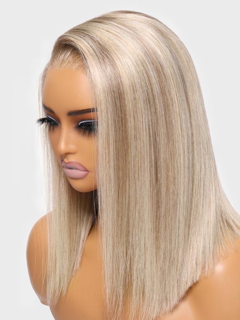 Bye-Bye Knots Wig 7x5 Lace Blonde with Brown Root Straight Bob Wig 150% Density
