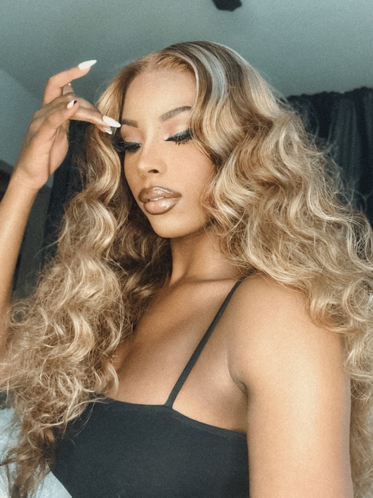 [BOGO FREE]Honey Blonde Ombre Highlight Body Wave Glueless U Part Wig 150% Density
