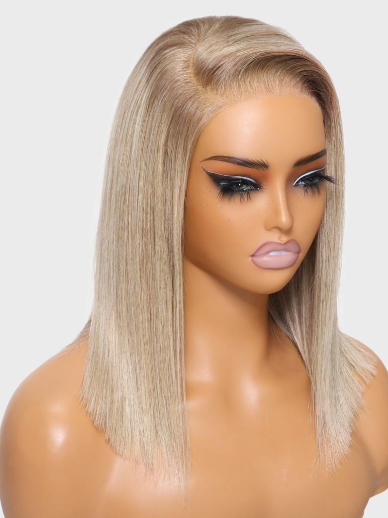 Bye-Bye Knots Wig 7x5 Lace Blonde with Brown Root Straight Bob Wig 150% Density