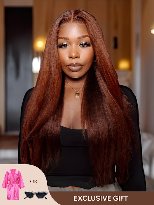 13x4 Lace Front Wig Kinky Straight 4C Hair Reddish Brown Human Hair Wig