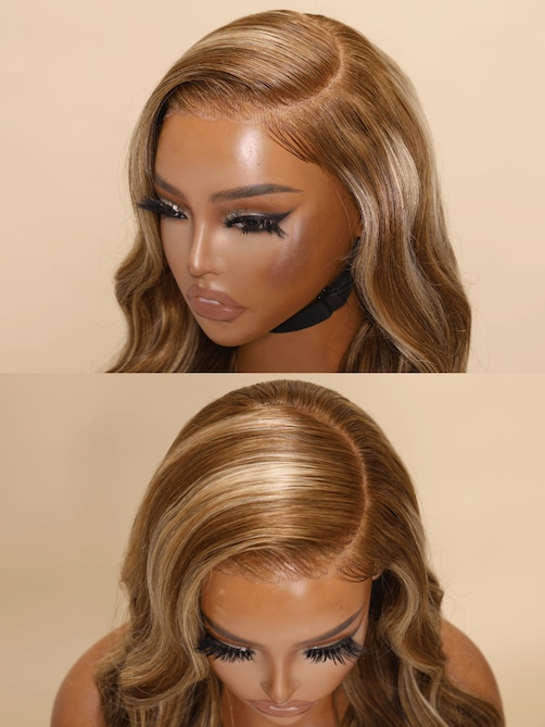 7x5 ByeBye Knots Wig Glueless Lace Honey Blonde 3D Body Wave Wig With Bleached Clean Knots
