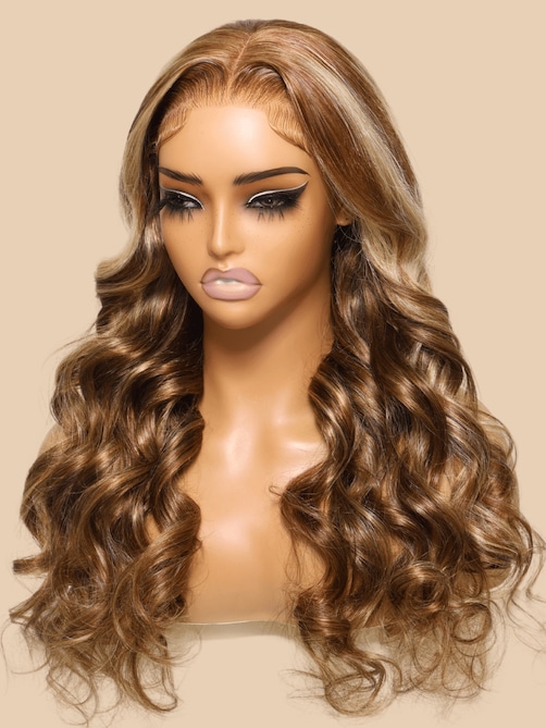 7x5 ByeBye Knots Wig Glueless Lace Honey Blonde 3D Body Wave Wig With Bleached Clean Knots