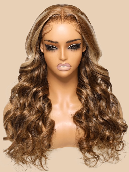 7x5 ByeBye Knots Wig Glueless Lace Honey Blonde 3D Body Wave Wig With Bleached Clean Knots