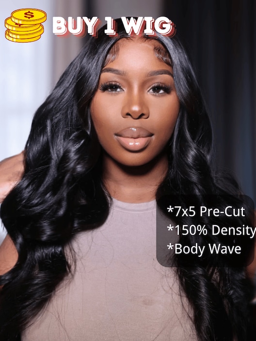 UNice BOGO 7x5 Glueless Bye-Bye Knots Body Wave Wig Pre Cut Lace Pre Plucked Hairline