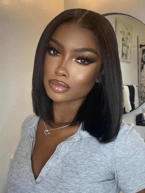 Bye Bye Knots Wig 7x5 Glueless Lace Black Yaki Bob Bleached Knots Wig 150% Density
