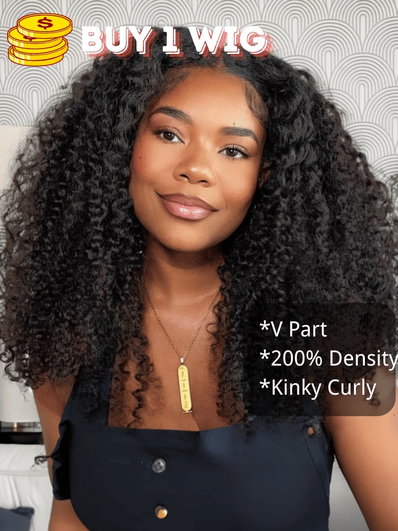 UNice Beginner Friendly Kinky Curly Glueless V Part Wig