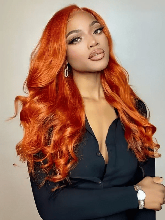 Limited-Edition Fall Color Price Dropped Pre Everything 13x4 Lace Frontal Ginger Body Wave Human Hair Wig