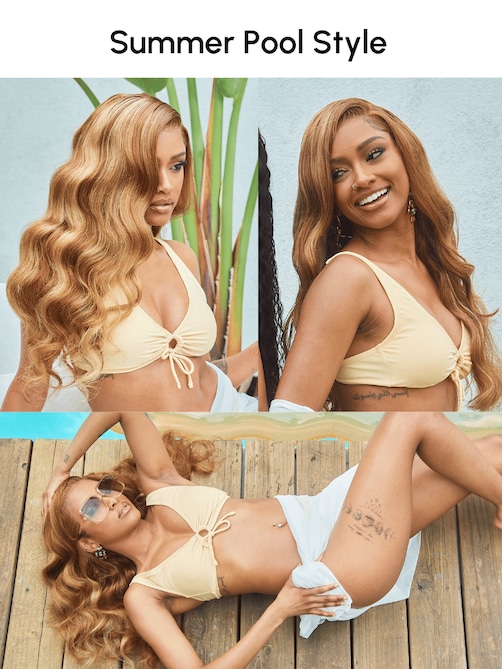 7x5 ByeBye Knots Wig Glueless Lace Honey Blonde 3D Body Wave Wig With Bleached Clean Knots