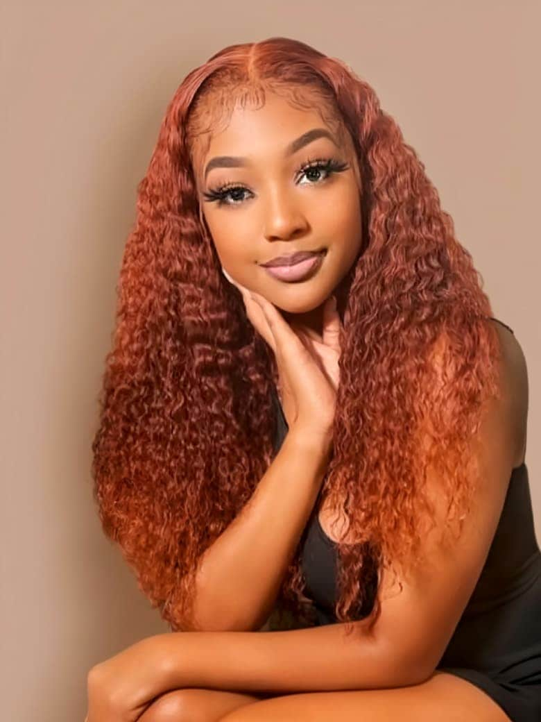 UNice 13x4 Lace Frontal Auburn Brown Jerry Curly Pre-Everything Wig