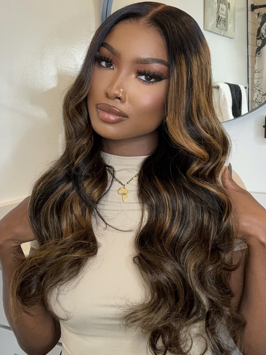 13x5 Lace Frontal Lace T Part Wig Highlight Balayage Body Wave Wig 150% Density