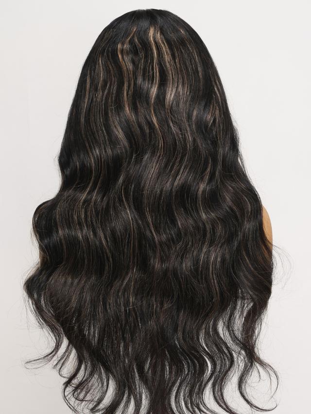 Bye Bye Knots Wig 7x5 Glueless Lace Black With Blonde Highlights 3D Body Wave Bleached Knots Wig No Baby Hair