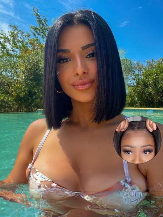 Bye Bye Knots Yaki Bob Wig 7x5 Glueless Lace Black Bleached Knots Wig 180% Density