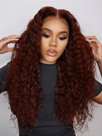 UNice Burnt Orange Copper Hair hot Color Water Wave T Part Lace Wig Human Hair