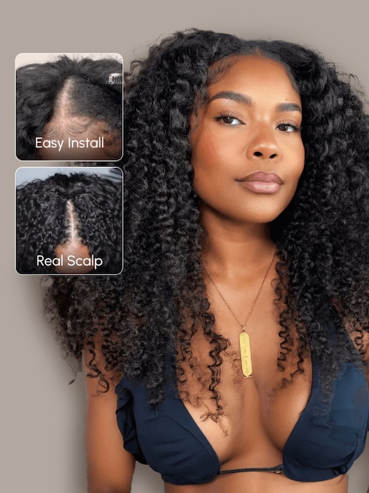 UNice Beginner Friendly EasiContour & Hand Tied V Part Kinky Curly Wig Glueless Protective Wig 150% Density