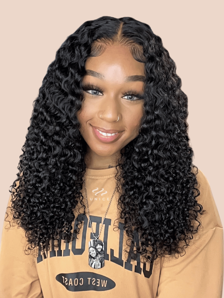 UNice Put On And Go Pre Cut Lace Wig Transparent Lace Curly Black Quick & Easy Glueless Air Wig