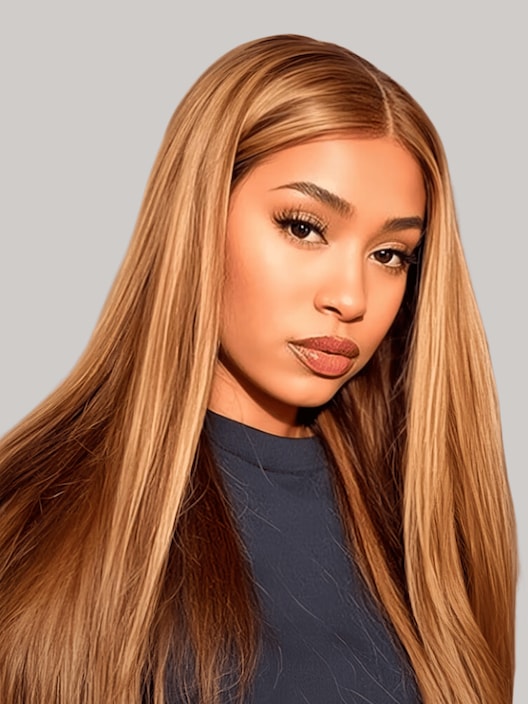 UNice Bye Bye Knots Wig 7x5 Glueless Lace Honey Brown Straight Bleached Knots Wig 150% Density