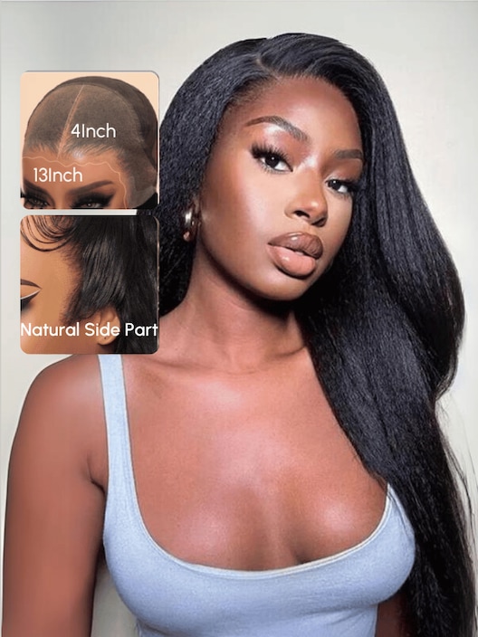 UNice 13x4 Pre-Cut Lace Front Super Secure Black Kinky Straight Wig Real Ear To Ear Pre-Cut & Pre-Pluck &  Pre-Bleached Pre-Everything Wig