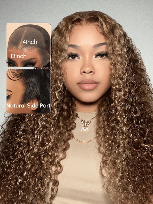 UNice Real Ear To Ear Super Secure 13x4 Lace Frontal Honey Blonde Highlights Jerry Curly Pre-Everything Wig