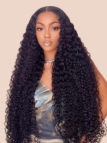 180% Density 34 Inch 13x4 Invisible HD Lace Deep Wave Lace Front Wig with Natural Hairline