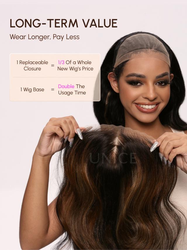 Bye Bye Knots Wig 7x5 Glueless Lace Black With Blonde Highlights 3D Body Wave Bleached Knots Wig No Baby Hair