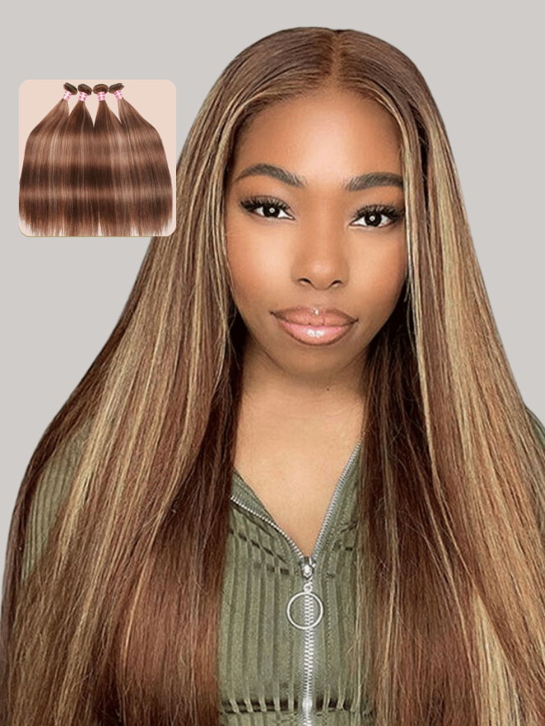 UNice Colored Balayage Highlights Hair Weave Straight Virgin Hair 4 Bundles TL412