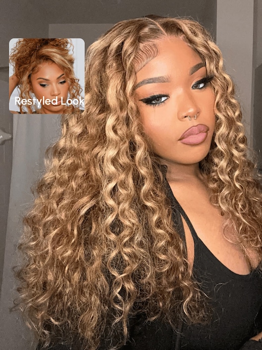 UNice 13x4 Lace Front Honey Blonde Highlights Water Wave Pre-Everything Wig With Invisible Knots